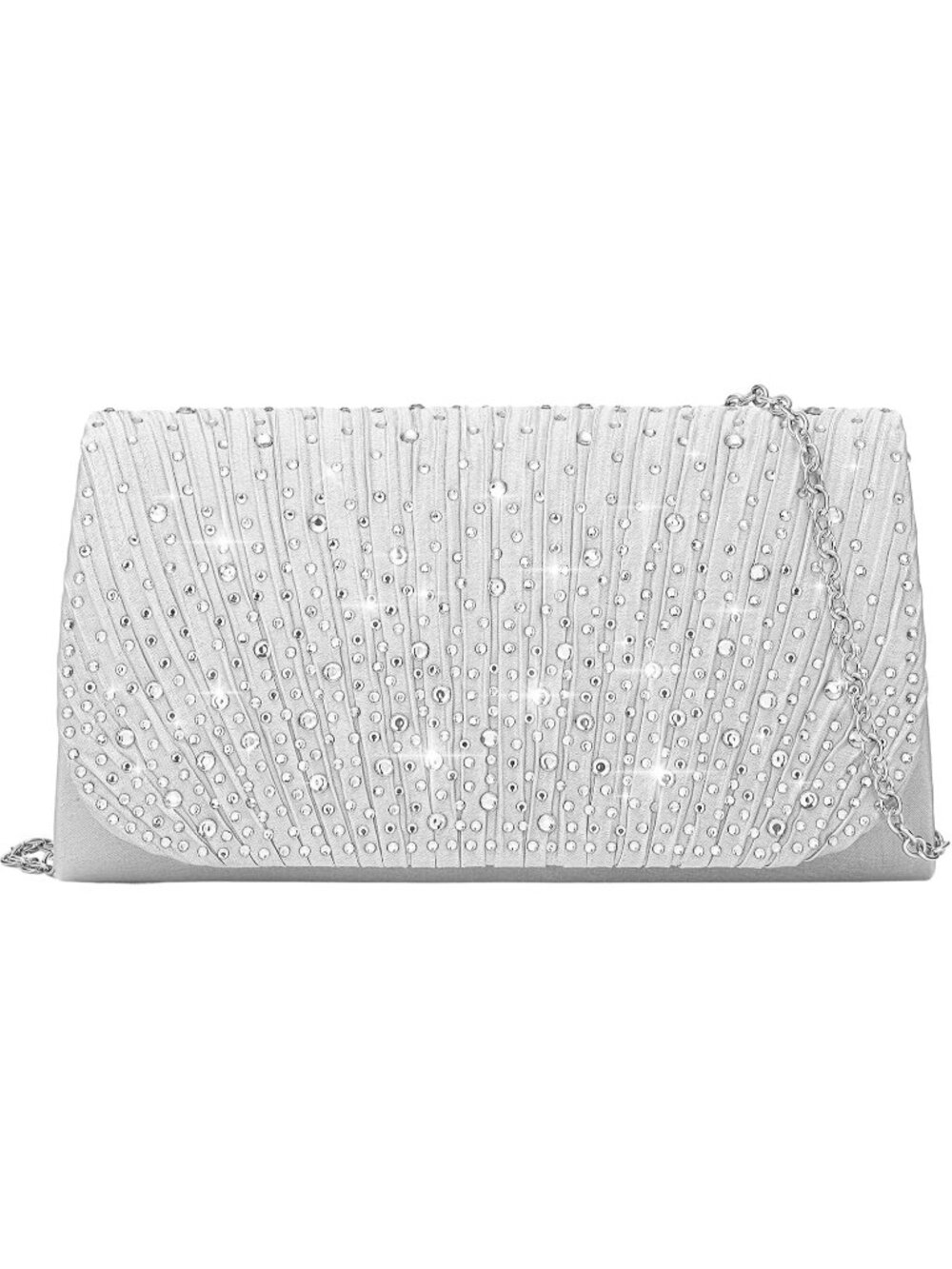 Women's Silver Envelope Glitter Rhinestone Clutch Purse Handbag Prom Evening Bag